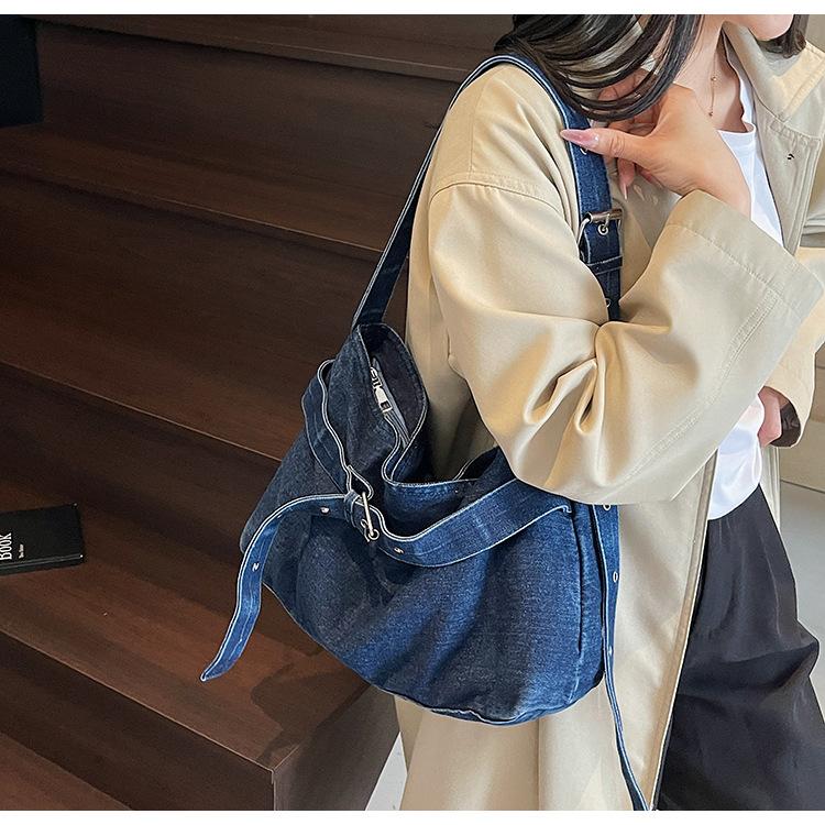 Lazy style versatile retro soft denim bag large capacity commuting fashion shoulder tote bag women