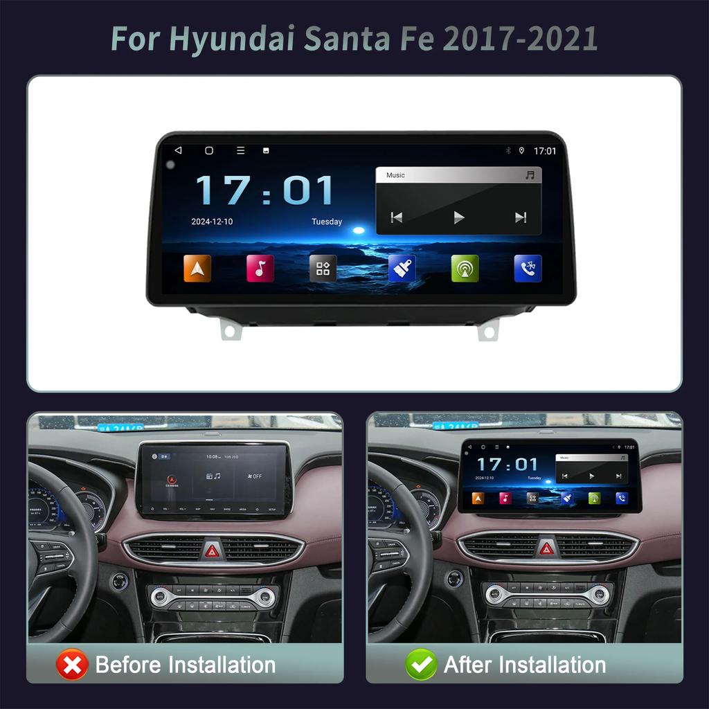 12.3inch Android 14 For Hyundai Santa Fe 2017-2021 Car Radio Multimedia Navigation Wireless BT Carplay Head Unit Touch Screen
