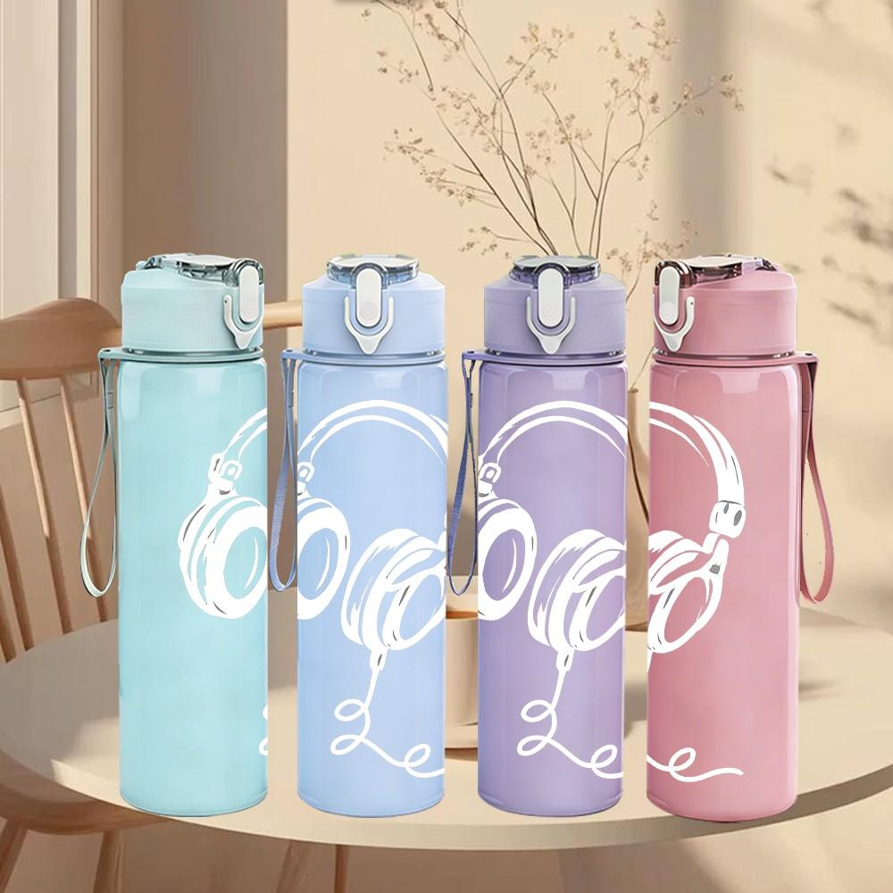 1PC Soft Woman Face Minimal Sketch Print 750ml Color Plastic Sports Water Bottle Leakproof Flip Straw Lid Suitable for Sports Office Home Use