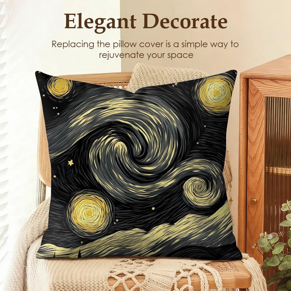 Color Van Goghs Starry Night Cushion Cover Natural Linen Organic Fabric DoubleSided Printing Sofa Home Decor Gift Pillow Case