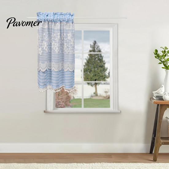 Stain Resistant Window Valance Plaid Floral Curtain, Farmhouse Valance, 1 Panel, Light Curtains Filtering Curtain with Rod Pocket for Kitchen
