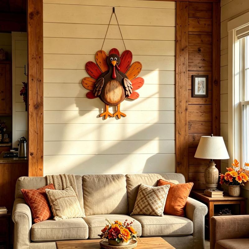 Wooden Door Hanger Thanksgiving Decor Turkey for Home Outdoor Entryway