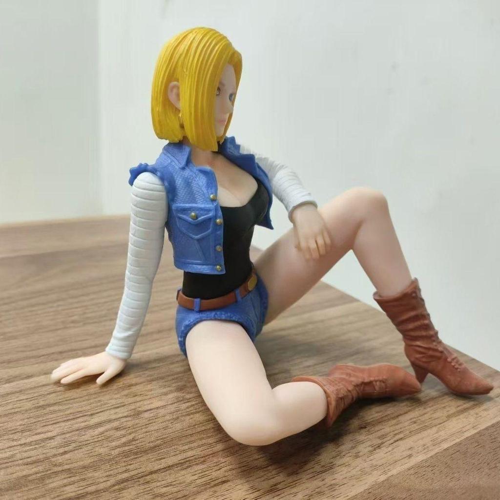 Dragon Ball Cyborg No. 18 Three-generation Sitting Denim Anime Model 13cm