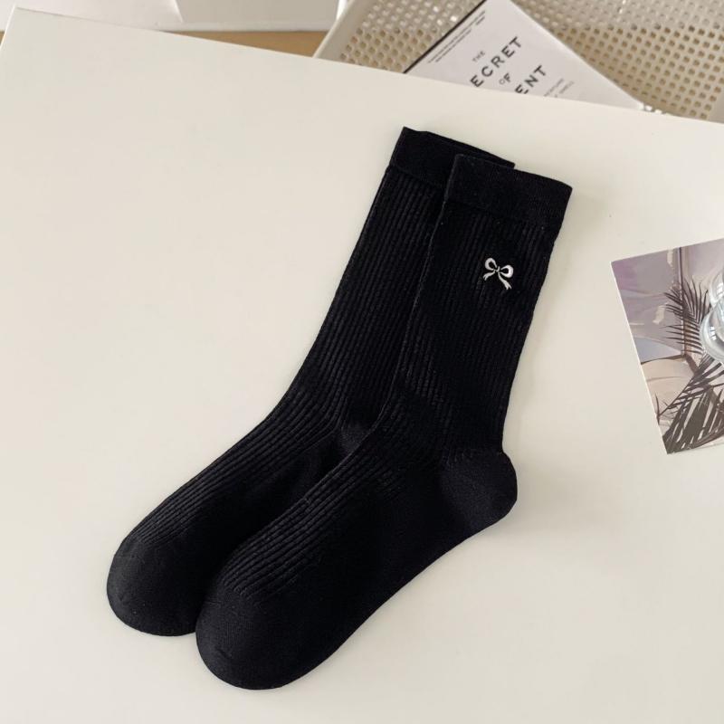 

Детские длинные носки для маленьких девочек, милые кружевные носки с бантом, повседневные свободные носки, уличные летние тонкие чулки средней длины one size чёрный