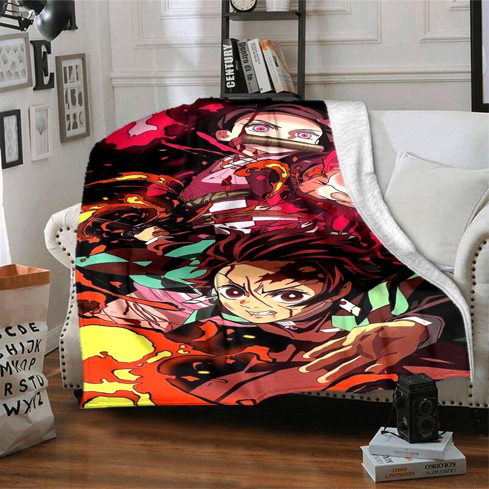 Tanjiro Nezuko Kamado Print Flannel Blanket High Quality Warm Comfortable Cover for All Seasons Perfect for Gifts Home Decor