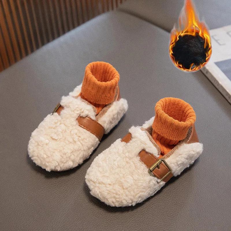 

Детские плюшевые ботинки Зима Новые Мягкая подошва Легкие и теплые Детские ботинки для ходьбы для мальчиков и девочек Хлопковые ботинки мальчики 26 inside 16CM