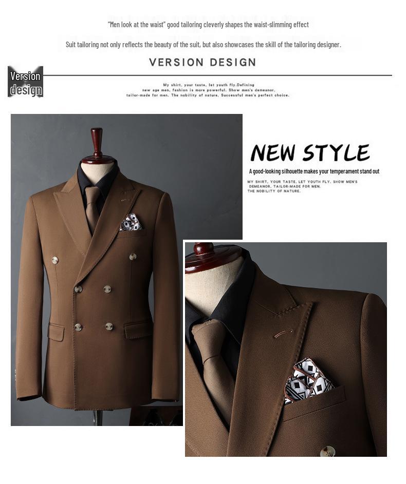 Men's Double-Breasted Three-Piece Suit for Weddings and Formal Events