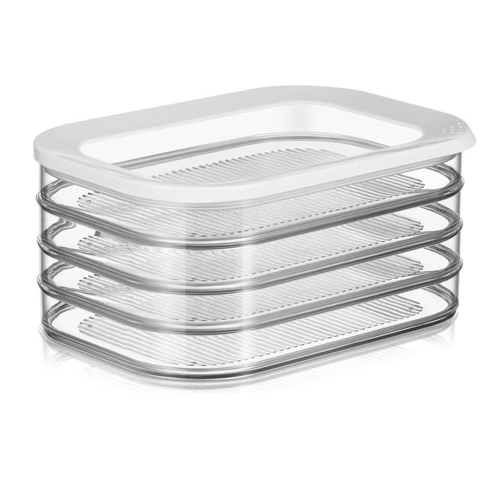Three-Layer Transparent Food Storage Box for Cooked Meat and Bacon with Lid