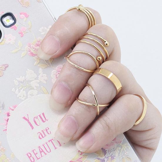 6Pcs/Set Women Golden Tone Stack Plain Slim Band Midi Ring Spiral Knuckle Rings