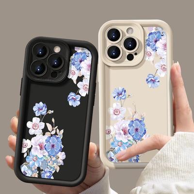 Custodia per telefono in TPU opaco antiurto con stampa floreale blu semplice per iPhone 16 Pro 15 Pro Max 14 Plus 13 12 11 XR XS 8 7 con protezione per l'obiettivo e cover posteriore morbida