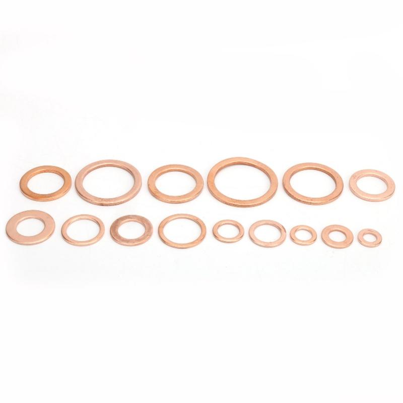 150pcs Flat Sealing Ring Red Copper Gasket O Ring Gasket Sealing Ring Washer M5/M6/M8/M10/M12/M14