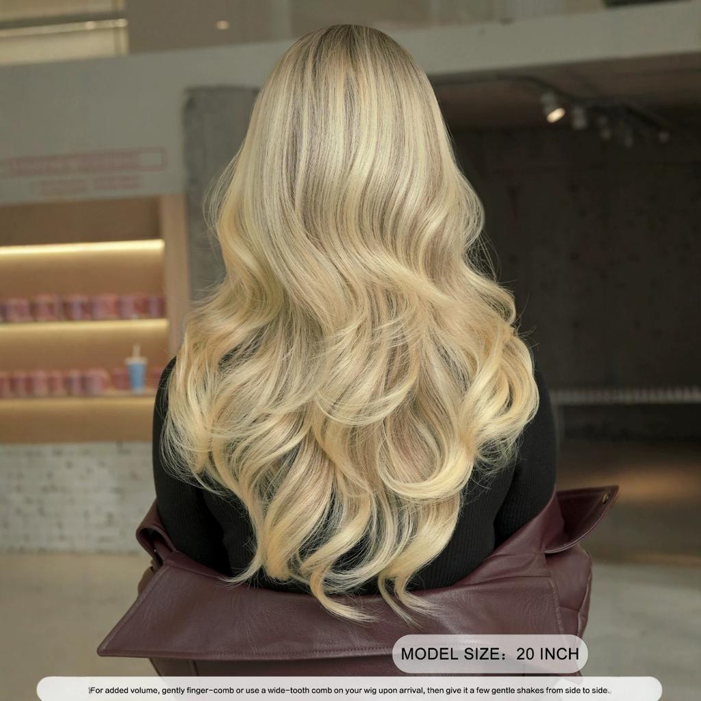 European Style Gradient Gray Medium Long Curly Wig 20 Inch Curtain Bangs Fluffy Heat Resistant Synthetic Wig for Women Daily
