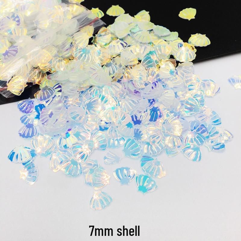 Golden Scallop Shell Nail Art Glitter - 7mm Resin Slime Decor Beads, 10g Bag