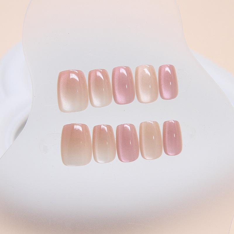 Artificial Nails Wearable Manicure Spring Style Nail Pieces Ice Transparent Cat Eye Nail Pieces Gradient Nail Art Patches Small Short T Short Ballet