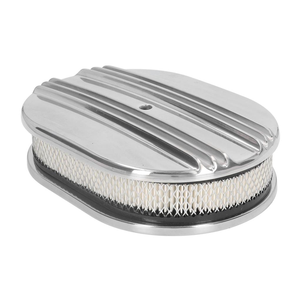 12 tums luftrenare Oval Halvfenad Polerad Aluminiumlegering Passar för 5 1/8 tums Förgasare Bil Ovalt Luftfilter 12 tums Bil Luftfilter
