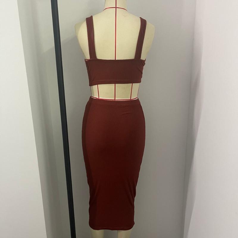 Women's Fashion Sexy Vest Bare Navel Slim Solid Color Skirt Suit