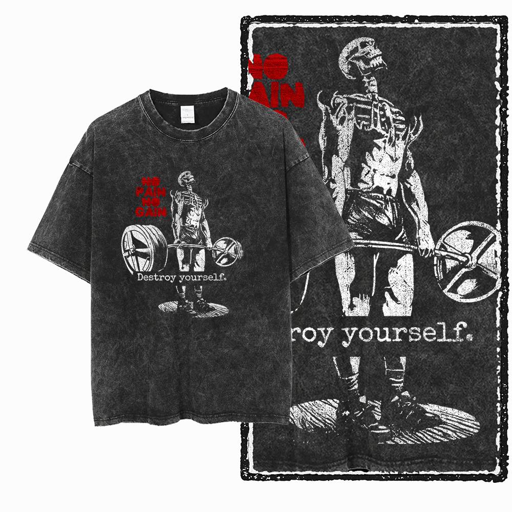 

G Exclusive Cotton Mens Streetwear Gym Skull Graphic Tshirt Acid Washed Big Size Cool Oneck mens Tee Tshirt S