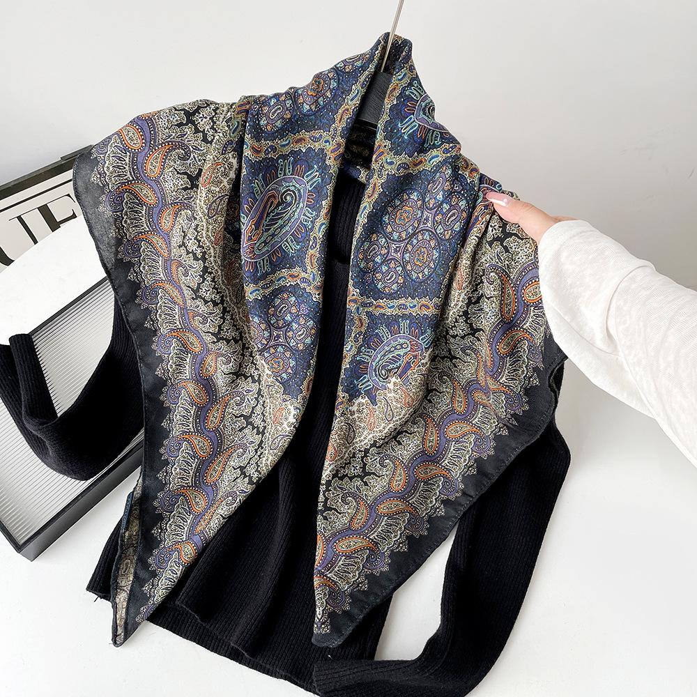 Silk scarf premium herringbone pattern double-sided printed square scarf 91 autumn and winter decorative gift high-end scarf silk scarf gift