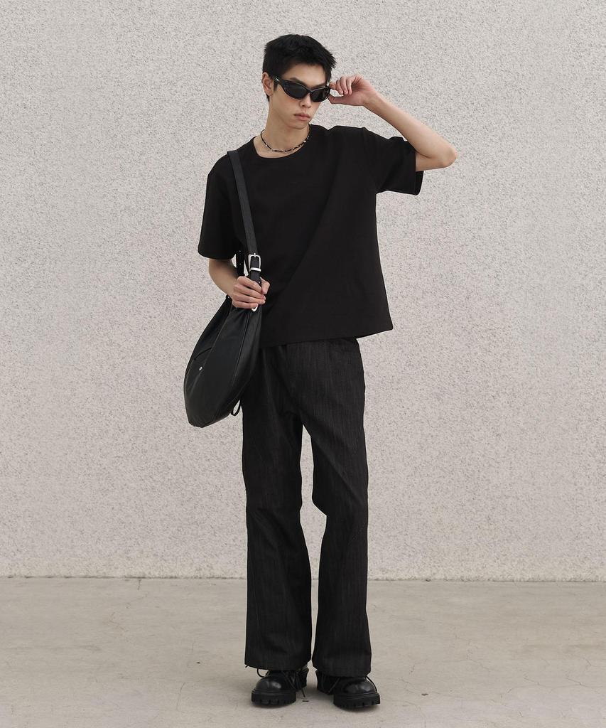 SENTAIR Dart Wide Flare Cotton Pants_Black