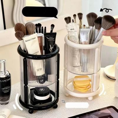 Transparent Plastic Storage Rack Light Luxury Minimalist Makeup Brush Storage Tube Round Square Pen Holder Storage Organizatio