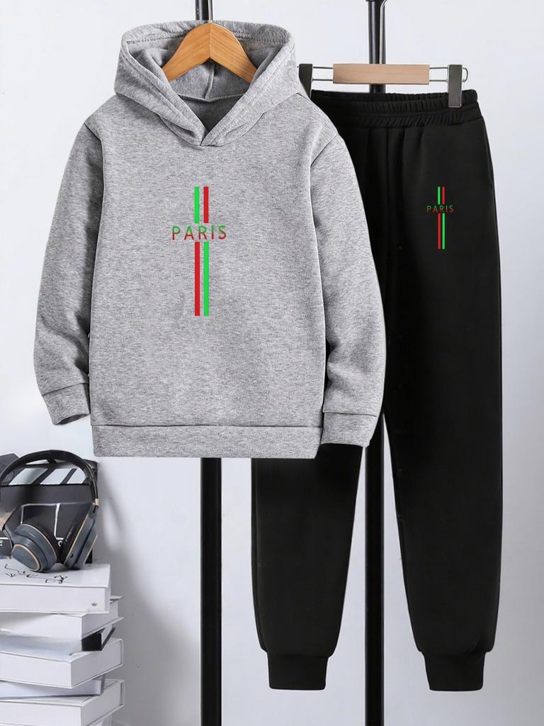 New Autumn/winter 2-piece Children's Hoodie Jogging Pants Set Featuring Stylish Cool Patterns Sporty Casual