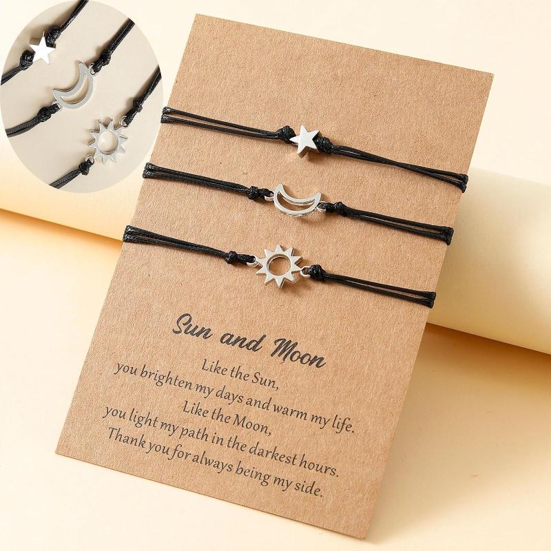 3Pcs Friend Card Bracelet European and American Creative Alloy for Sun Moon Star Circle Woven Bracelet Fashion Jewel