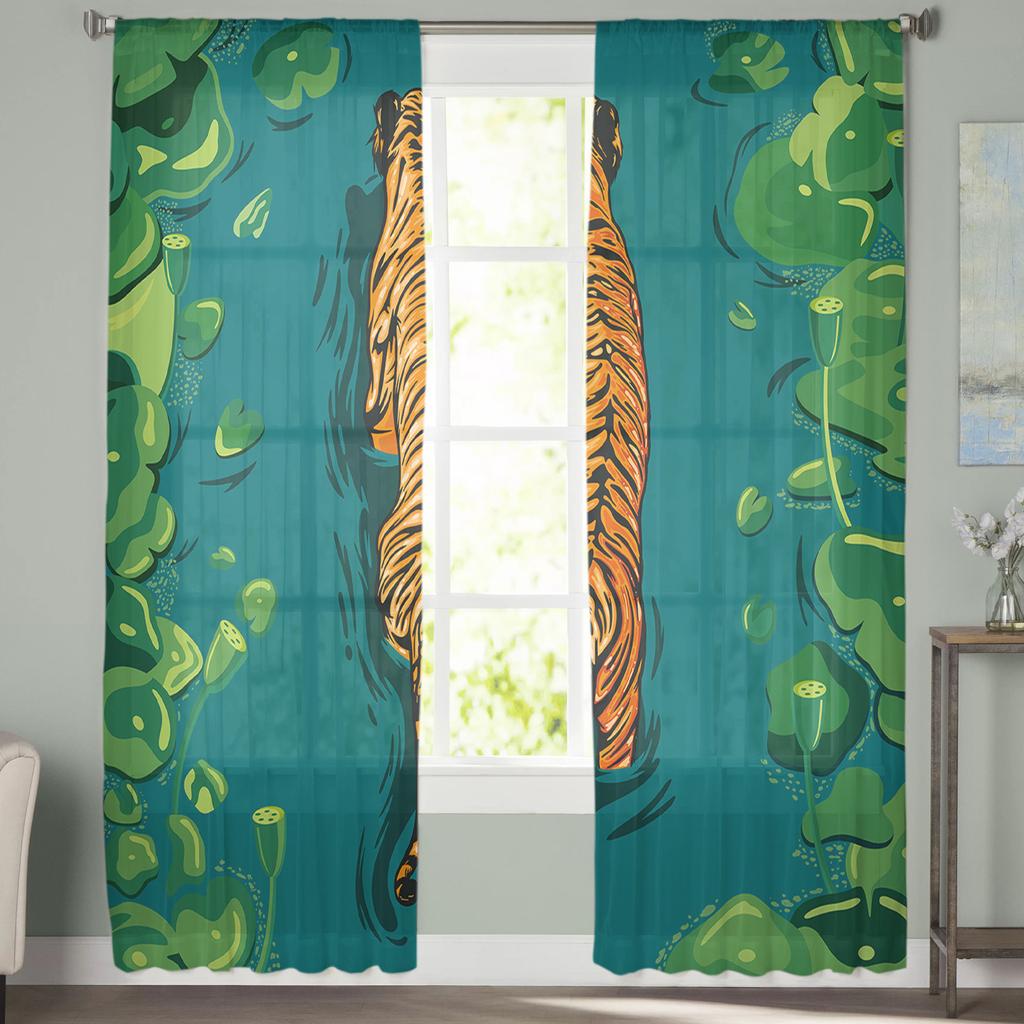 Lotus Leaf Water Surface Tiger Curtain For Living Room Transparent Tulle Curtains Window Sheer For The Bedroom Accessories Decor