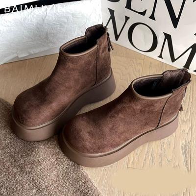 פלטפורמה זמש מגפי קרסול נשים שטוחים אופנה נעלי קז'ואל אישה 2025 טרנד חורף מעצב מותג חדש נוח צ'לסי בוטס אישה