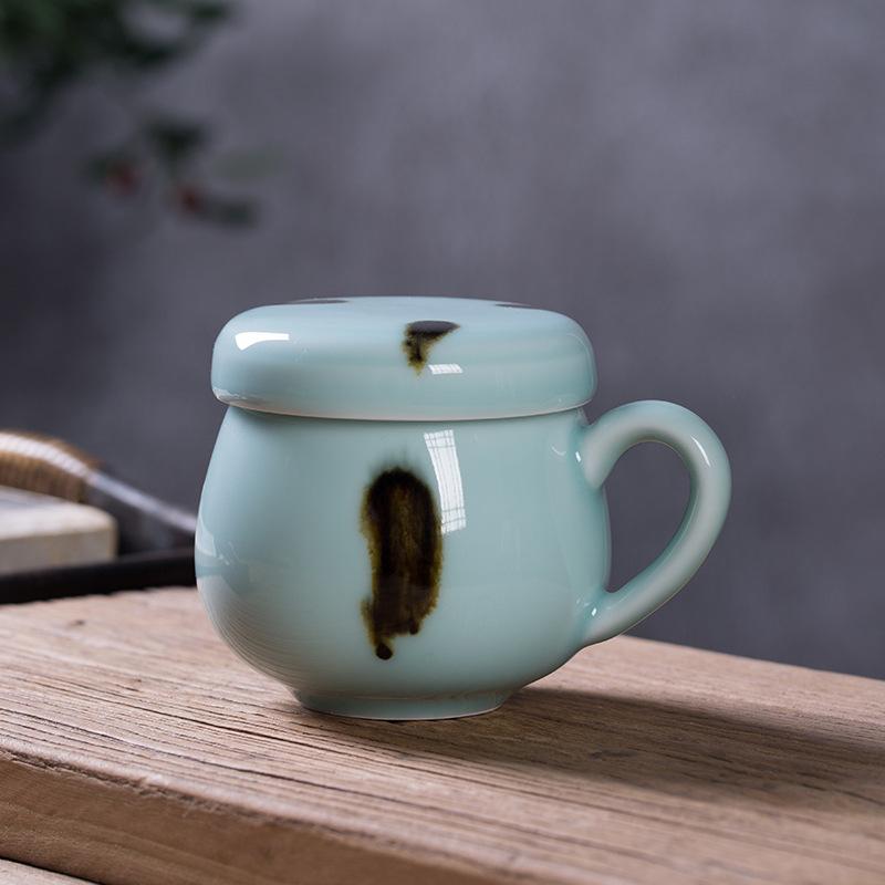 330ml Longquan Celadon Filter Tea Separator Cup Traditional Tea Mug with Infuser Household Tea Soaking Office Water Cup Cafes