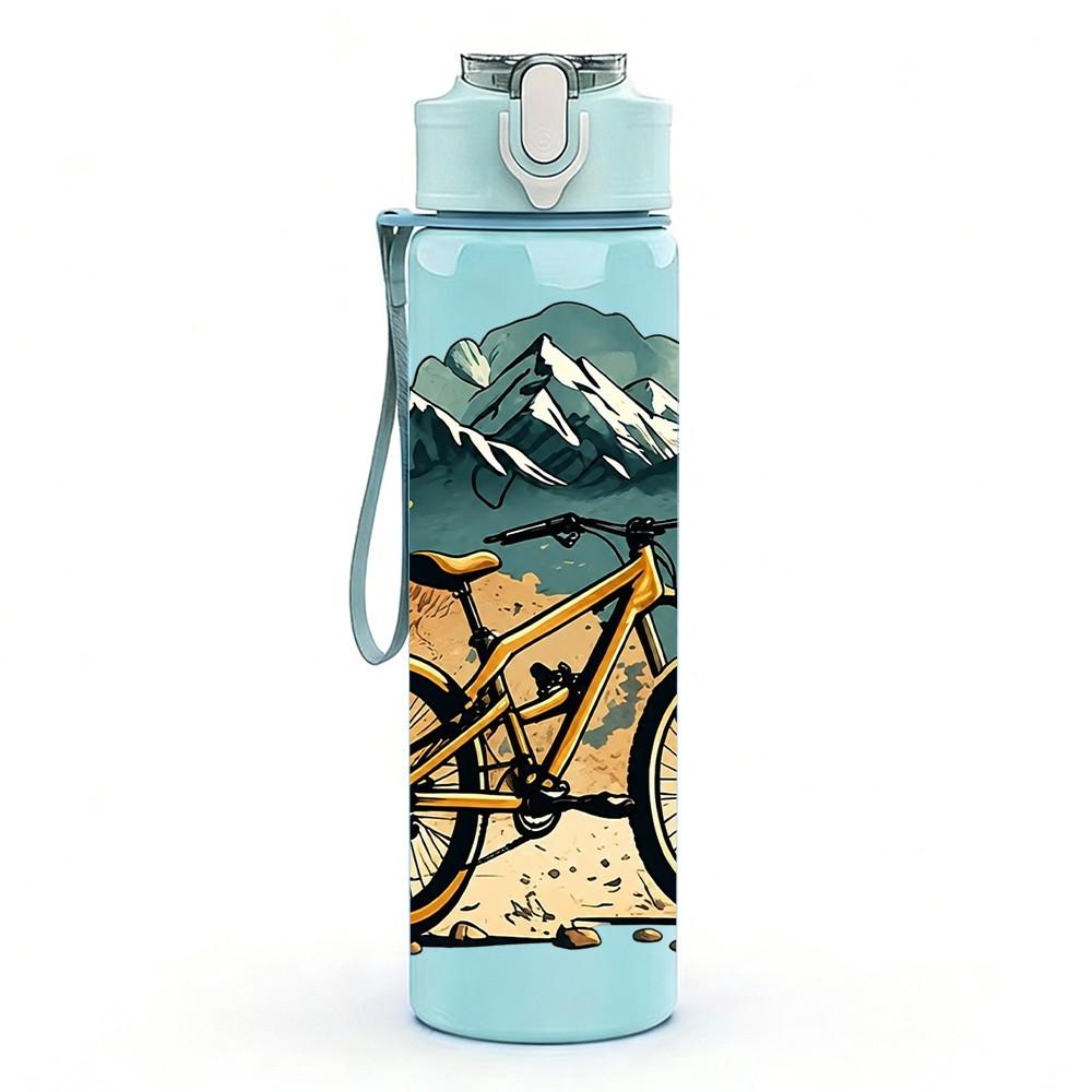 1PC Mountain Bicycle Nature Scene 750ml Color Plastic Sports Water Bottle Leakproof Flip Straw Lid Suitable for Sports Office Home Use