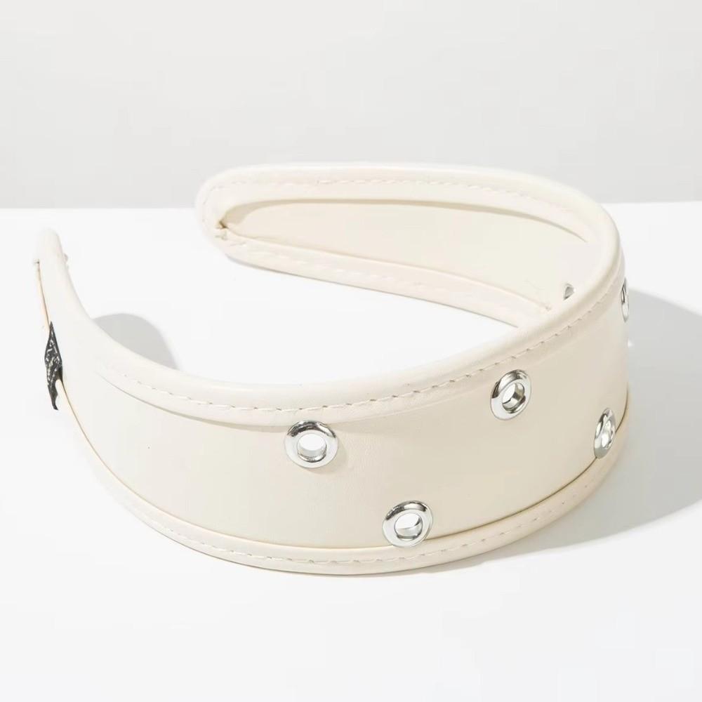 Punk Metal Rivets Headwear Black and Red Hollow Ring Hair Hoop Ins Leather Headband  Urban