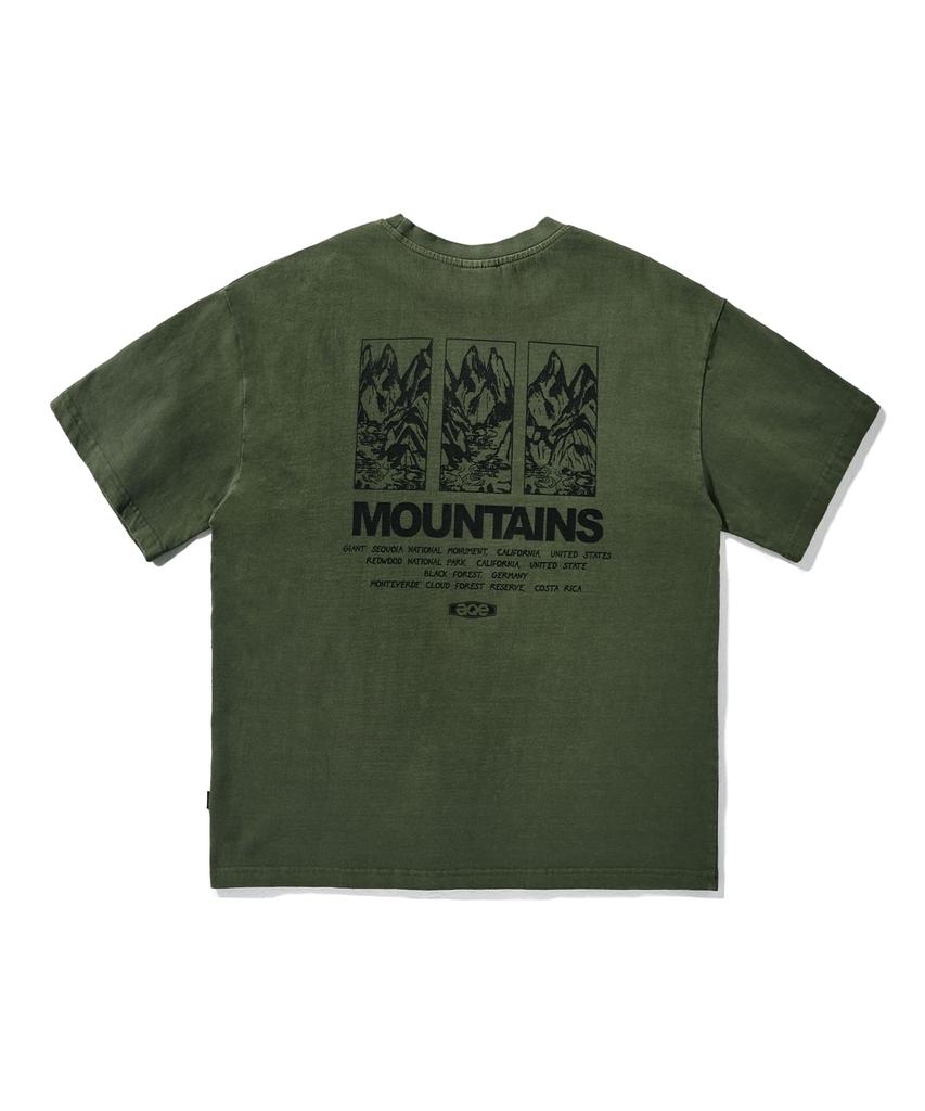 Peullukeu Aqe Mountain Graphic Pigment Short Sleeve T-Shirt Khaki Fst745
