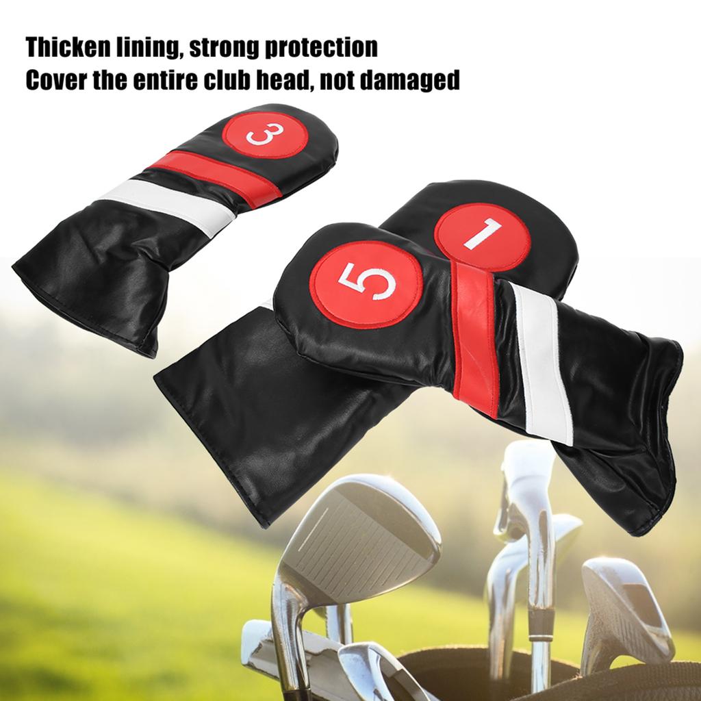 3PCS PU Leather Waterproof Thicken Lining Golf Putter Head Cover Wooden Club Headcovers AccessoryBlack