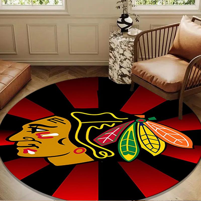 Chicago Hockey Round Rug for Livingroom,Bedroom, Palyroom, Chair Rug, Area rug, Circle Carpet, Large Size Decor Fan Christmas gift