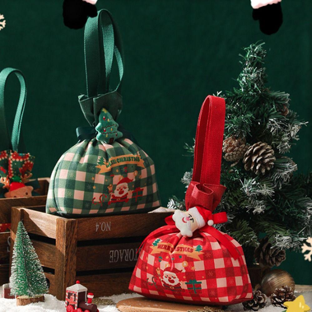 Christmas Portable Handbag Canvas Bag Christmas Eve Apples Gift Box Large Capacity Handheld Shopping Bag for Kids New Year Gift
