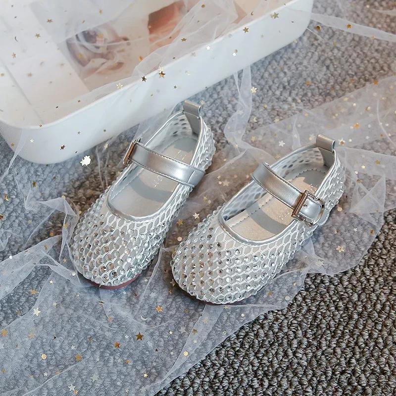 Girls Sandals Sparkling Hollowed-Out Princess Shoes for Kids 2025 Summer New Flat Shoes Mesh Toddlers Breathable Ins