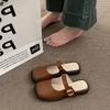 2024 Square Head Korean Version Belt Buckle Empty Single Shoes Sandals Spring New Lazy Slippers Fashion Bag Head Half Slippers