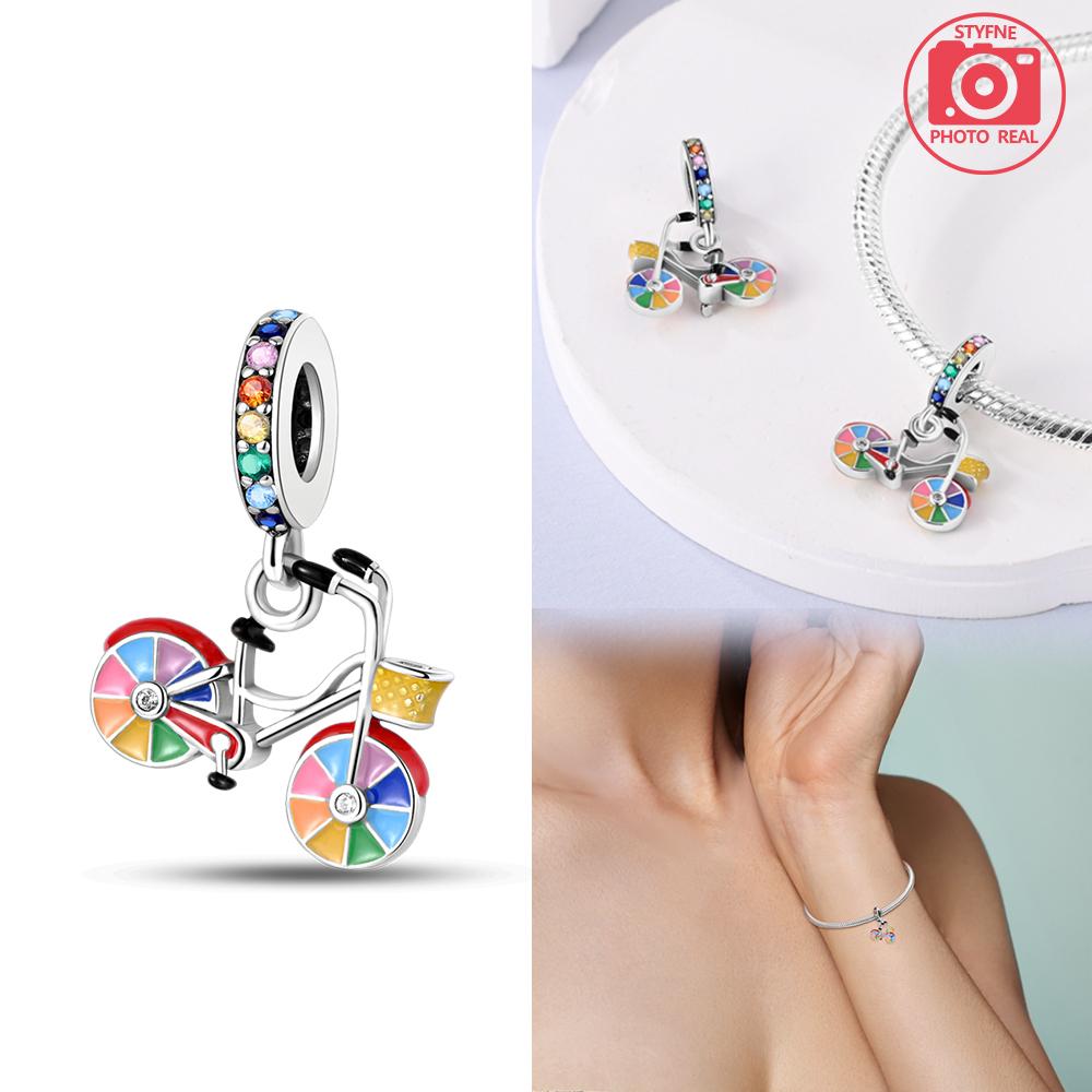 New copper Colors Bicycle Girl Pendant Compatible With copper Colors Authentic Bracelets Do It Yourself Birthday Jewellery Gift