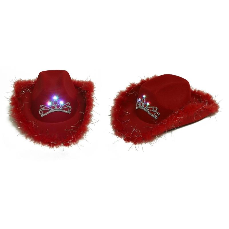 Feather Cowboy Hat Fedora Cowgirl Hat Bachelorette Party Hat For Bridal Party Led Cowboy Hat Bachelorette Party Prop