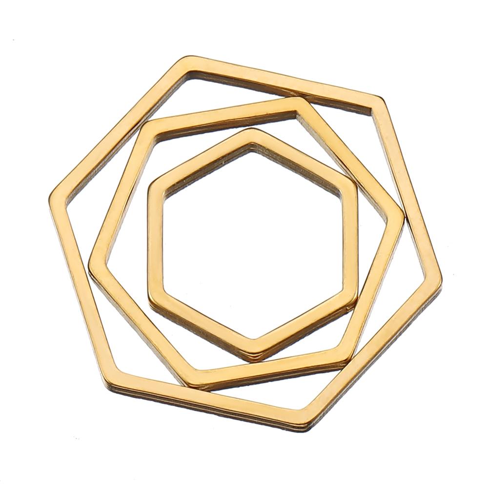 No Fade 40pcs 20pcs Stainless Steel Polygon Pendants Charms Gold Color Hollow Hexagon Bezels for DIY Jewelry Making Resin Mold
