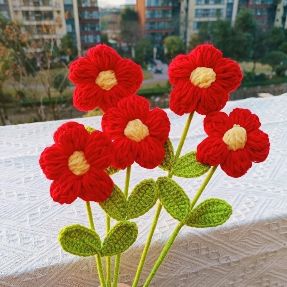 Realistic Artificial Flower Crochet Bouquet Yarn Handmade Simulation Flowers Gift DIY Floral Wedding Bouquet Anniversary