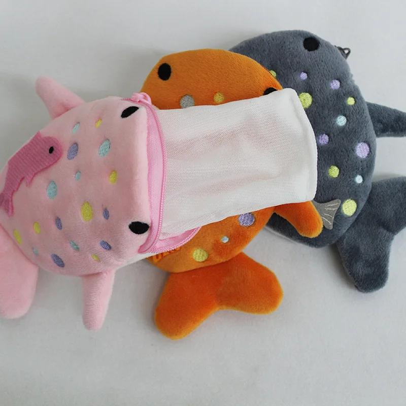 Portofel Multicolor Drăguț de Pluș în Formă de Pește pentru Monede Femei Rechin Bani Card Chei Căști Portmoneu pentru Lucruri Mici Pungă cu Fermoar Cadou pentru Copii