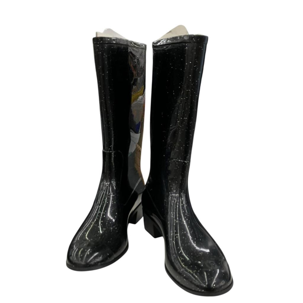 Used 186005 Current condition CHANEL CHANEL Storage bag included Rain boots CHANEL 36 23cm black lame enamel ladies