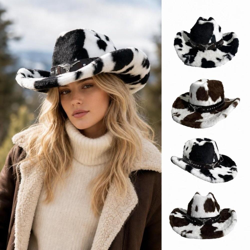 Polyester Plüsch Cowboyhut Breiter Rand Plüsch Cowboyhut Flauschiger Western Cowgirl Hut Streetwear Täglich