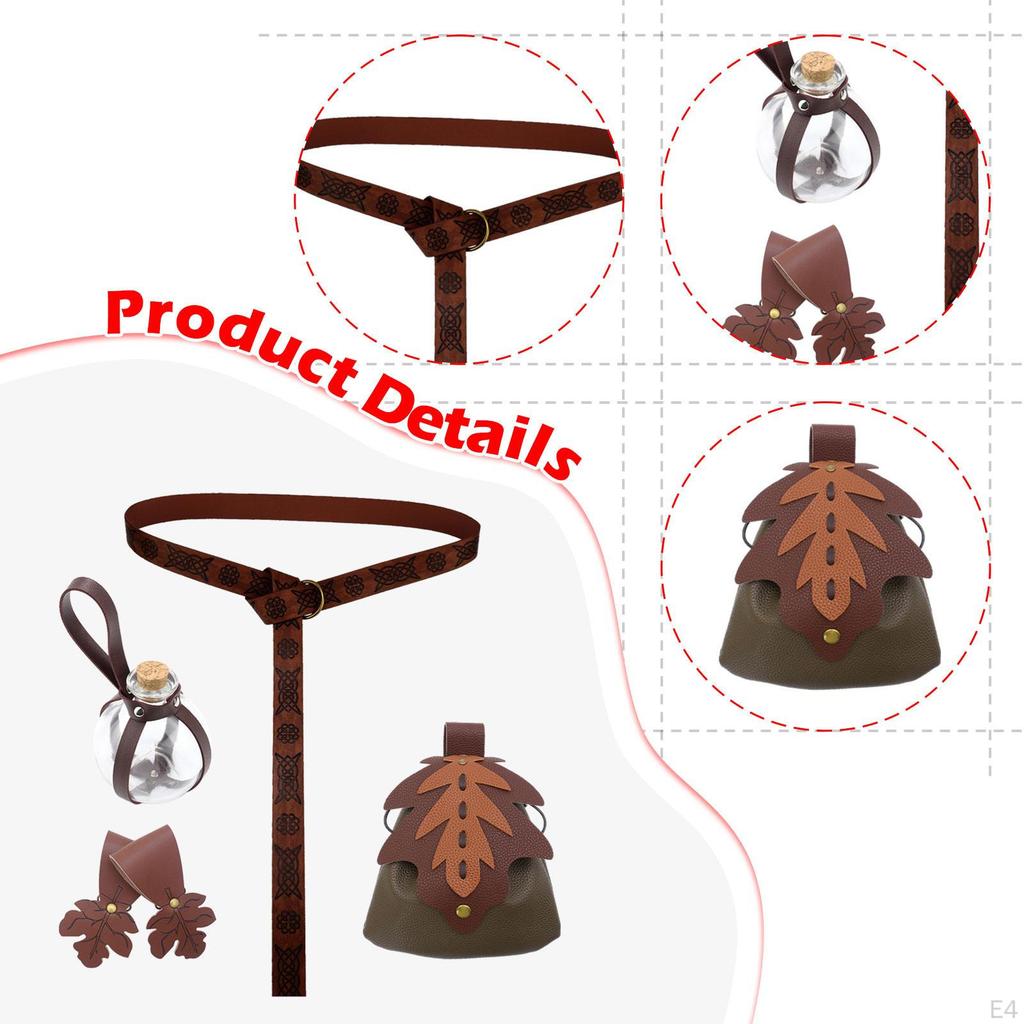 5 Pieces Medieval Belt Bag Skirt Hikes Bottle Faux Leather for Fantasy Events
