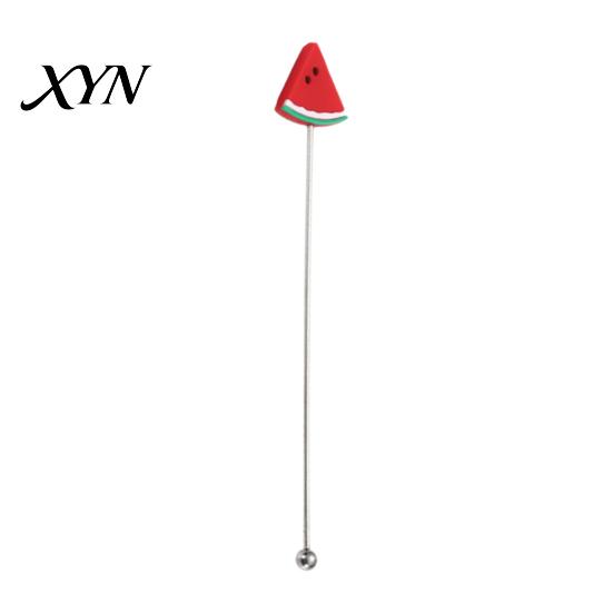 Stir Stick Cocktail Stick, Stainless Steel Mixing with Durian Pineapple Strawberry Cute Drink Stirrer Watermelon Rubber Top Decor, for Bar Milk