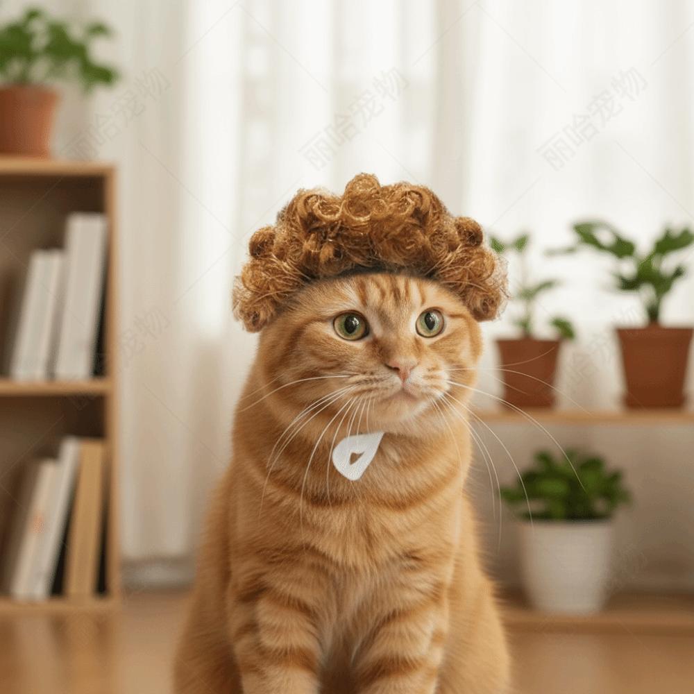 Lockige Haustier-Afro-Perücke Elastisches Band Katzen-Cosplay Kopfbedeckung Katze Lustiges Kopfstück Partys
