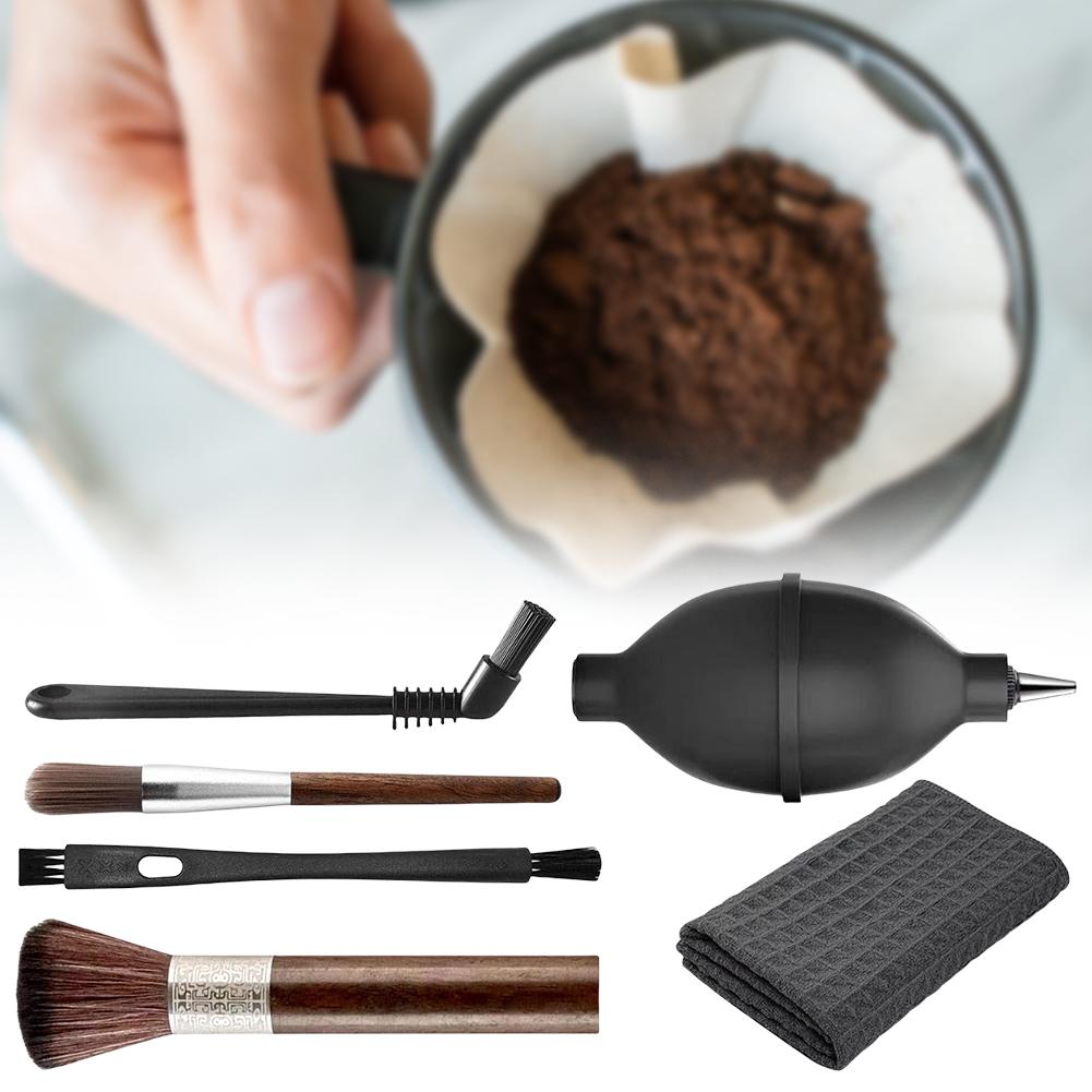 6 Pieces Coffee Brush Set with Air Blower Blaster Coffee Portafilter Cleaning Brush Set for Coffee Machine Group Head