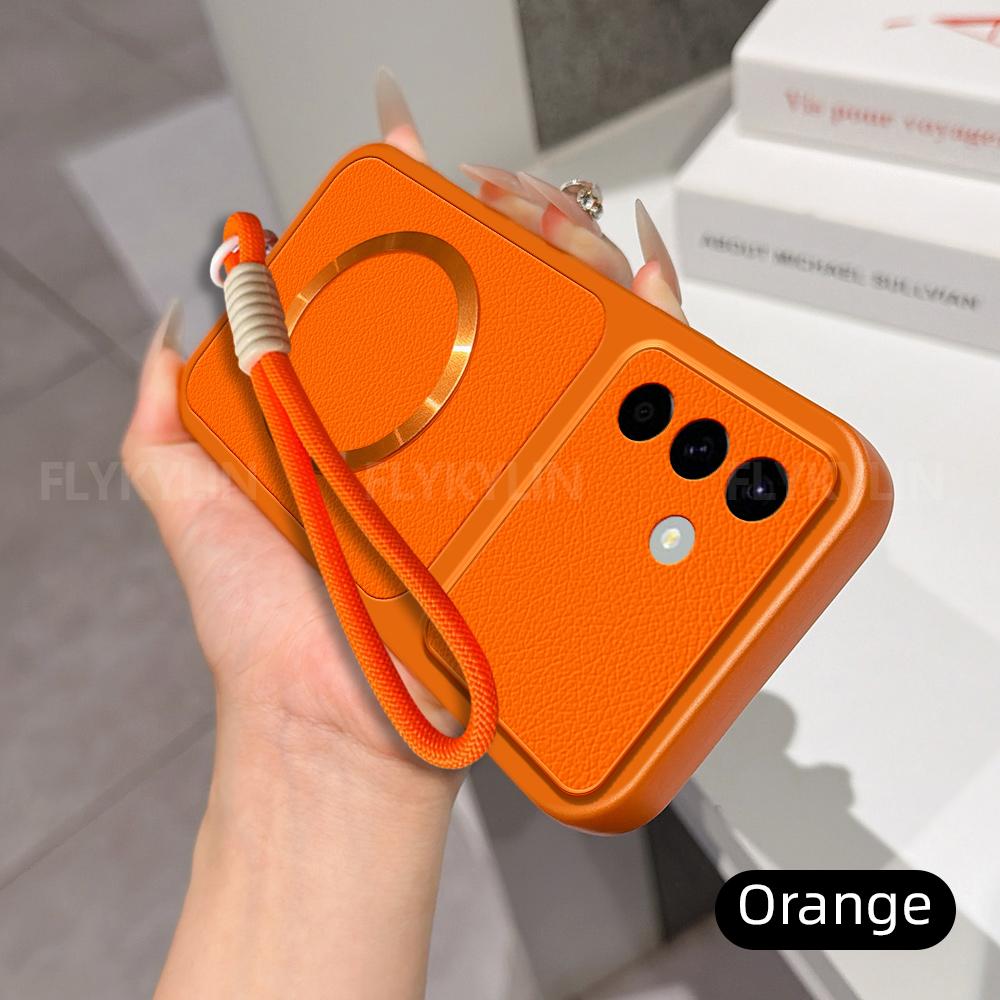 For Magsafe Phone Case For Samsung A17 A27 A37 A57 A16 A26 A36 A56 A06 A15 A35 A55 PU Lambskin Leather With Wrist Strap Cover