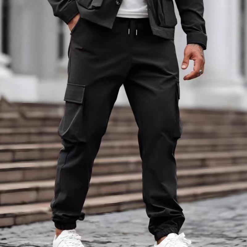 Men's New Overalls Casual Trousers Drawstring Multi-pocket Overalls